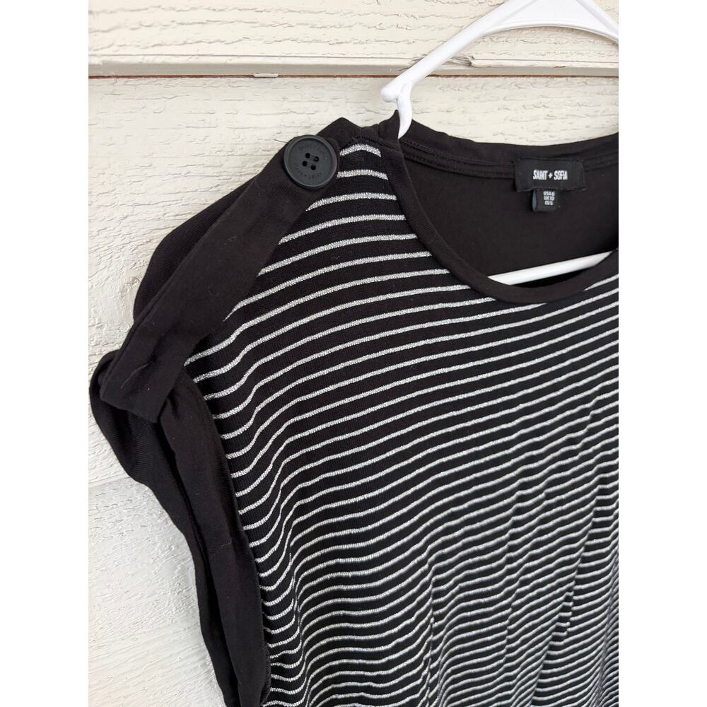 Saint + Sofia Black Silver Stripe Shoulder Button Top Size 6 - Picture 3 of 8